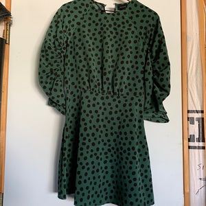 Green polka dot dress with mini puff sleeves